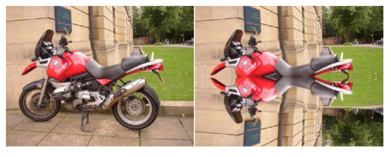 Original picture (left) and mirrored from top to bottom (right)
