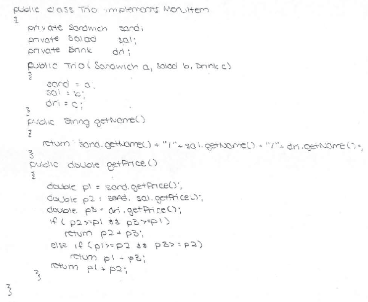 The first sample student response to the Trio class problem.